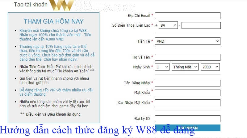 Hướng dẫn cách thức đăng ký W88 dễ dàng